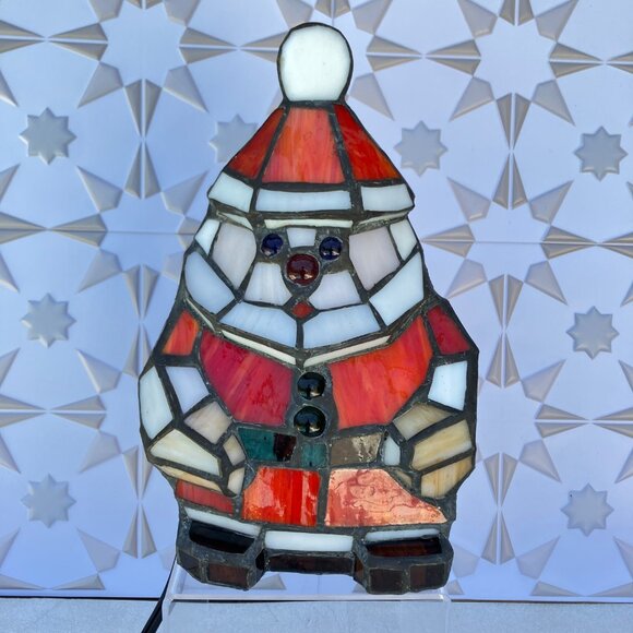 Tiffany Style Stained Glass Santa Accent Desk Lamp - Picture 3 of 13